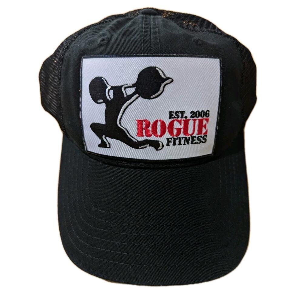 Rogue Fitness Hat Black Trucker Patch Workout Snapback Weightlifting Snatch Gym